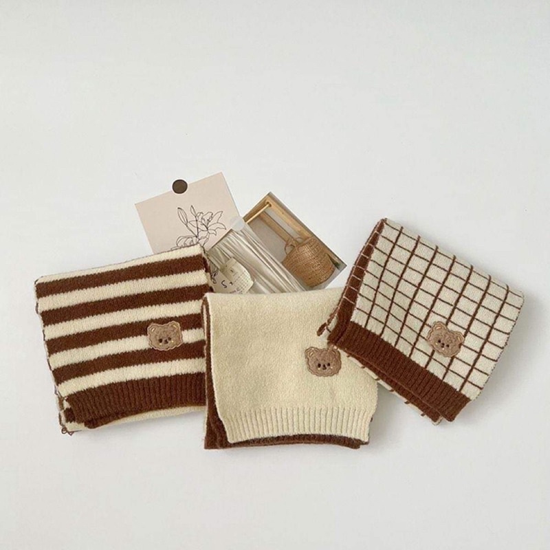 Khăn len gấu THÊU TÊN cho bé iu style hàn quốc