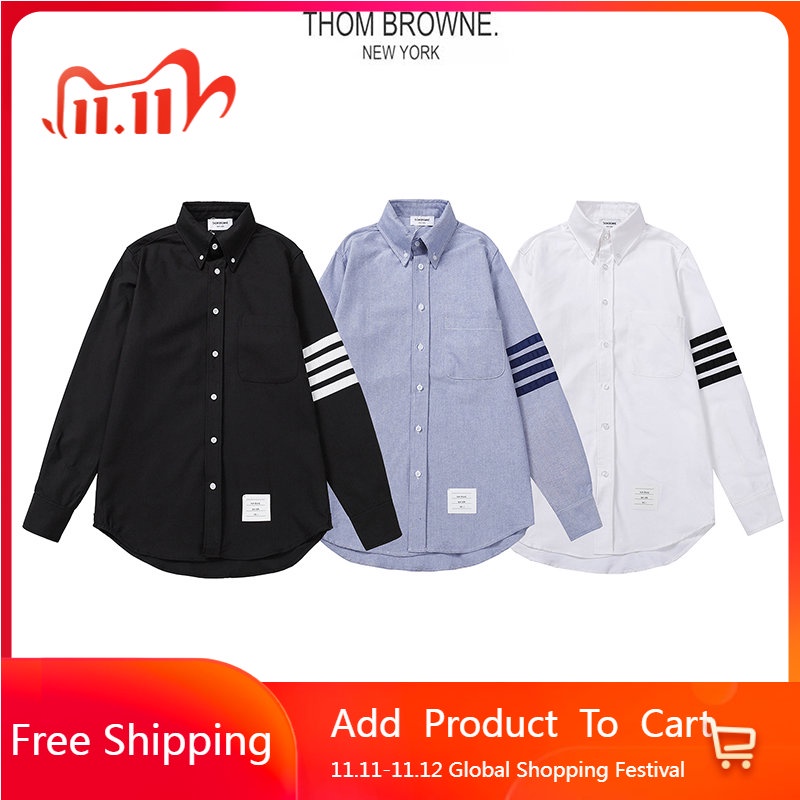 ❤️❤️[Hàng Sẵn Sàng & Hàng]❤️❤️ Áo Sơ Mi Tay Dài Dáng Rộng Thêu LOGO THOM BROWNE Tùy Chỉnh Thời Trang Cho Nam Và Nữ 2022 Mới
