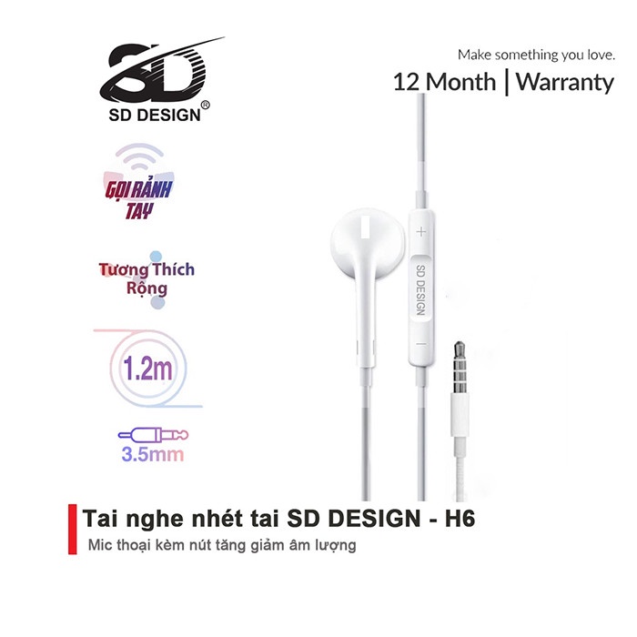 Tai nghe H6 dây nhét tai chính hãng SD Design Bảo hành 1 năm Lỗi 1 đổi 1