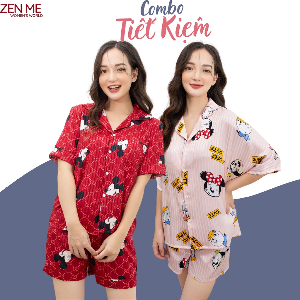 Combo 2 Bộ Mặc Nhà Pijama Cộc Tay Zen Me Lụa Cao Cấp Mềm Mịn Họa Tiết Ngẫu Nhiên