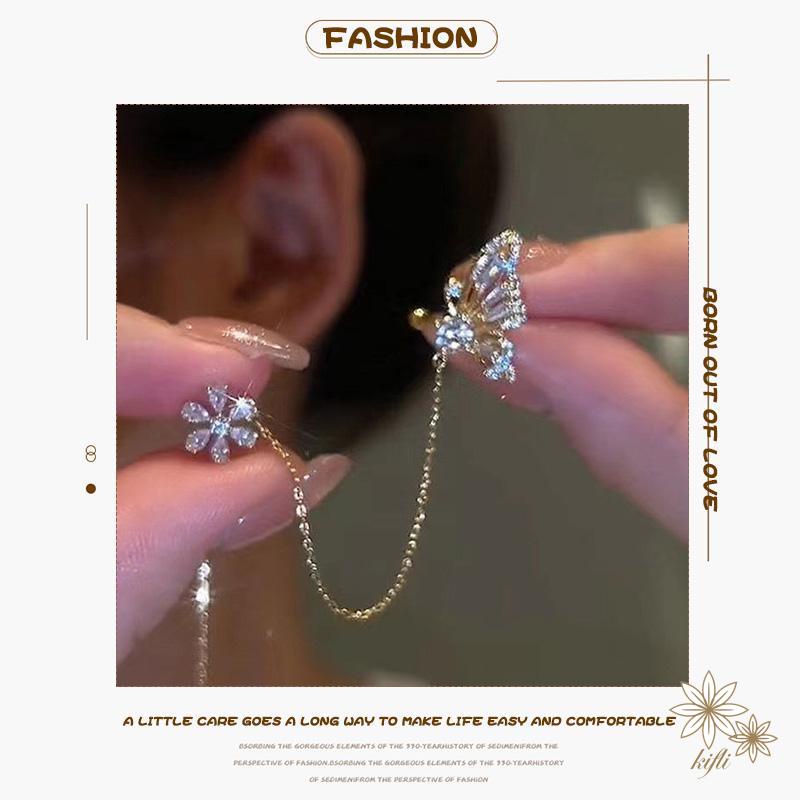 Bông Tai Hình Bướm Đính Đá Thiết Kế Mới Thời Trang Theo Phong Cách Nhật Hàn