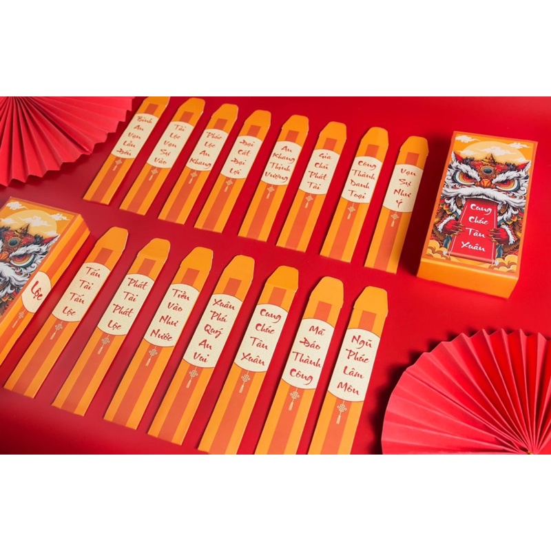 Lì Xì Gieo Quẻ Tài Lộc Hình Đầu Lân Tết 2024 GIÁP THÌN, giấy C300 Cứng Cáp, Cán Mờ in sắc nét - Hộp 15 Thẻ