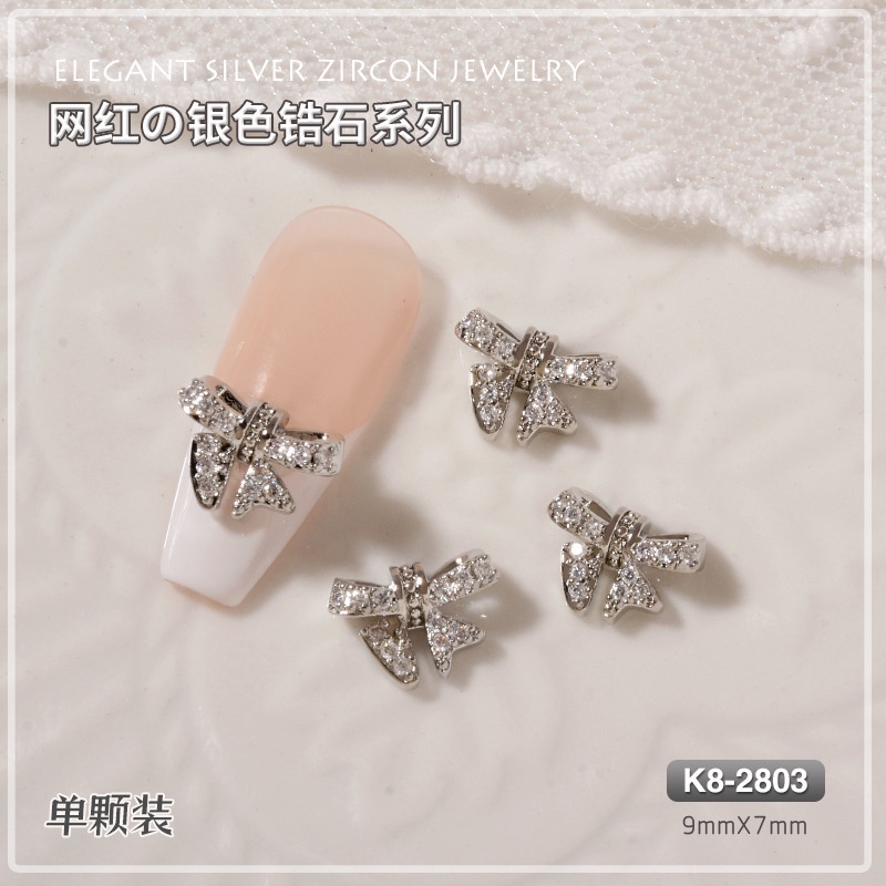 CHARM CAO CẤP Charm nơ đính đá Zircon sang trọng, charm nơ trang trí móng tay nghệ thuật, phụ kiện nail salon