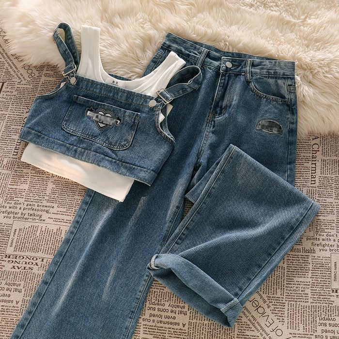 Set Áo Hai Dây + Áo Khoác Jeans Dài Tay + Quần Short Jeans Thời Trang Nữ | BigBuy360 - bigbuy360.vn