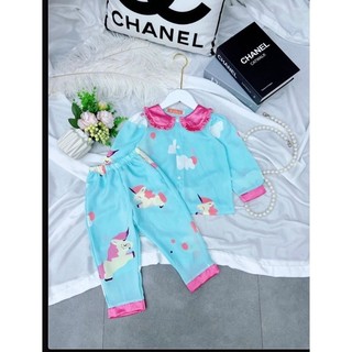 Bộ ngủ pijama lụa mango dài tay dành cho bé gái