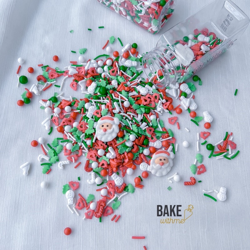 Kẹo bông đường, kẹo trang trí, kẹo bi đường, cốm trang trí ông già noel giáng sinh để trang trí bánh kem, bánh sinh nhật