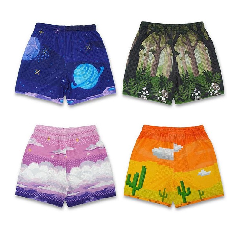 Kinetic Quần Short Thể Thao Phối Lưới Thoáng Khí In Họa Tiết 3D Phong Cách Âu Mỹ