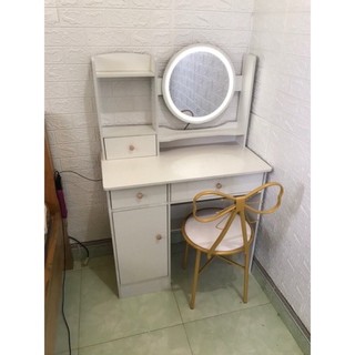 Bàn trang điểm phong cách hiện đại có đèn led tặng kem ghế nơ (hàng có sẵn)