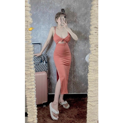 Đầm Hai Dây  Nơ Cột Ngực Dáng Dài Xẻ Tà Ngực Ôm Dáng Phong Cách Âu Mỹ Quyến Rũ Dành Cho Nữ Đi Biển Nghỉ Mát