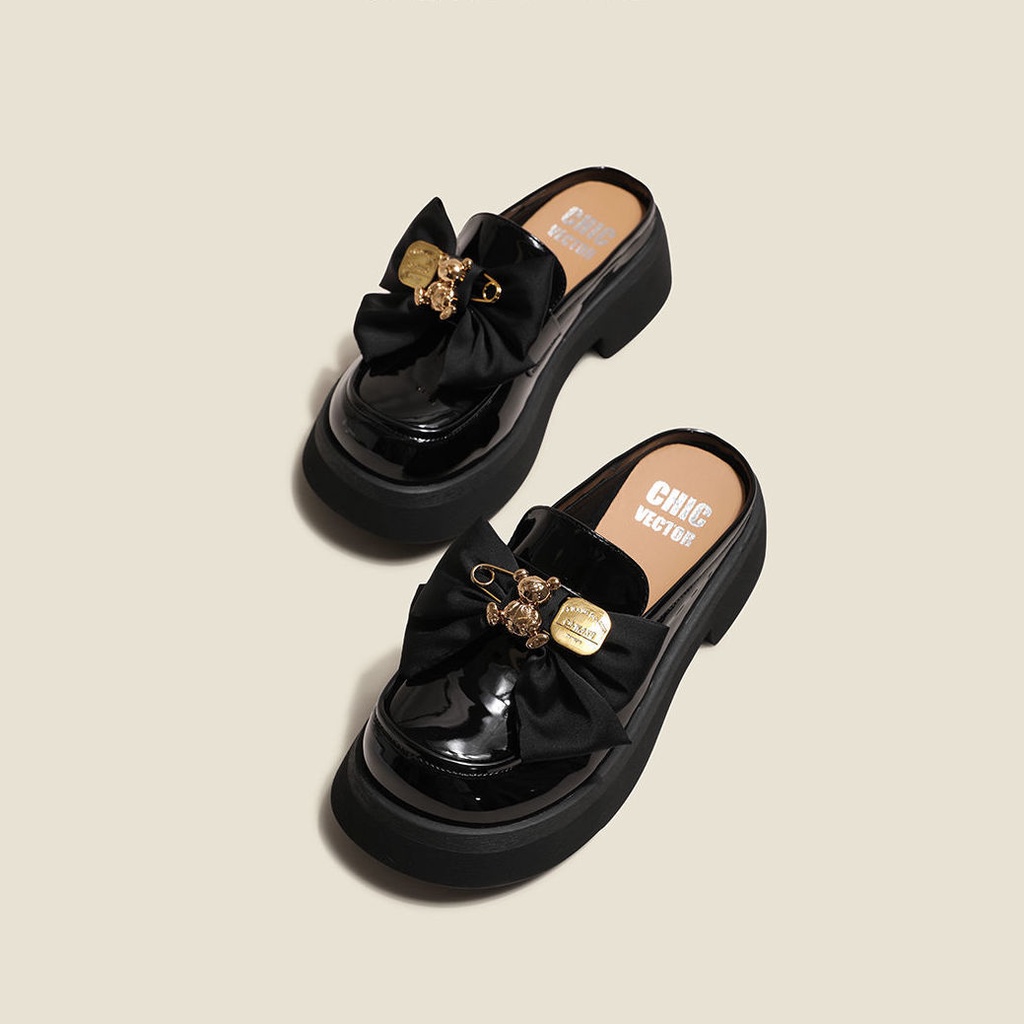 Giày Lười Da Bóng Đế Dày Tăng Chiều Cao Đính Nơ Thời Trang Mùa Hè