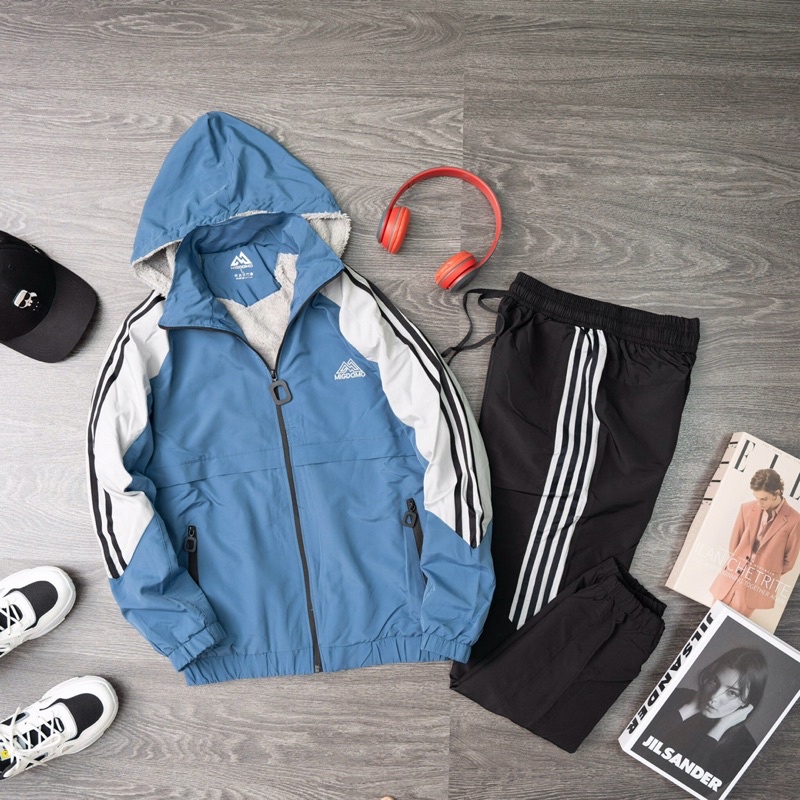 Bộ gió nam thể thao lót lông cao cấp,Bộ quần áo gió thu đông nam