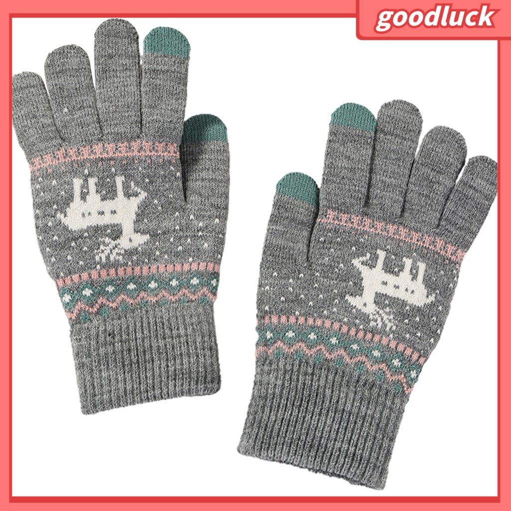 1 Đôi Găng Tay Mùa Đông Dày Dặn Họa Tiết Hươu Hoạt Hình Cho Nữ