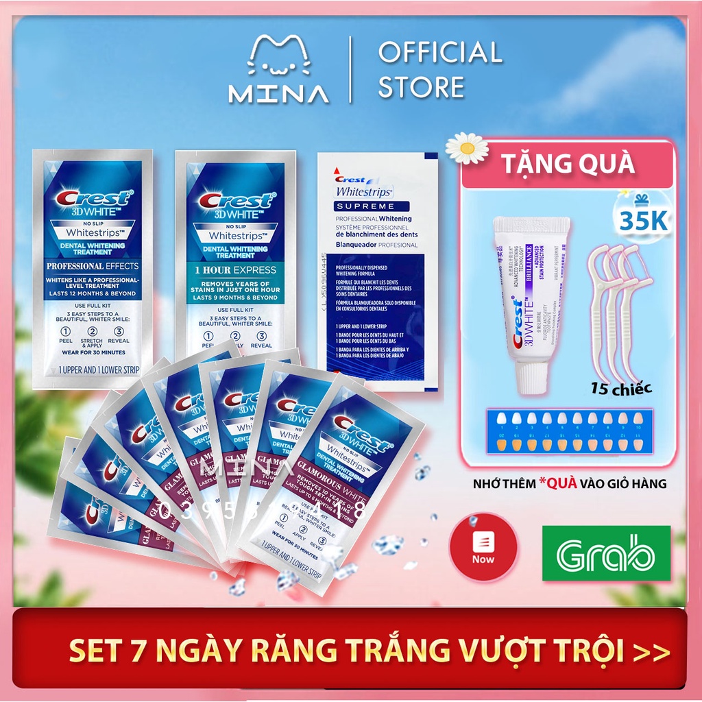 Combo 7 gói miếng dán trắng răng Crest 3D White nhập khẩu Mỹ