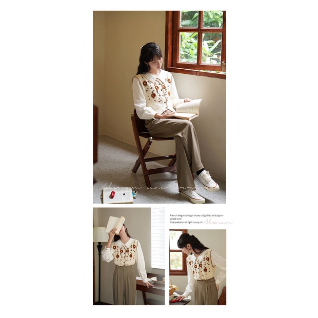 Áo Vest Dệt Kim Thêu Hoa Mơ Rỗng Kiểu Retro Cho Nữ