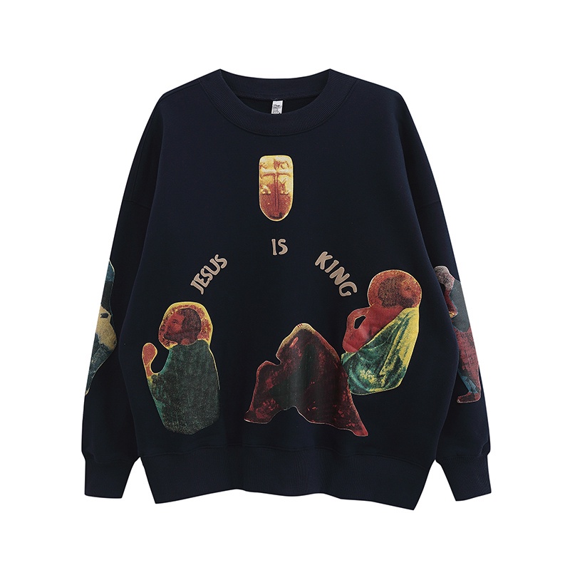 Áo Sweater Kanye High Jesus is king Dáng Rộng Cổ Thuyền In Chữ Thời Trang Đường Phố