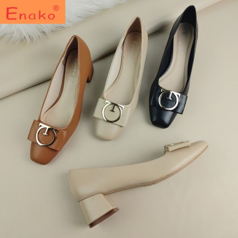 Giày cao gót nữ enako mk3636- mũi vuông gót trụ cao 4cm da mờ