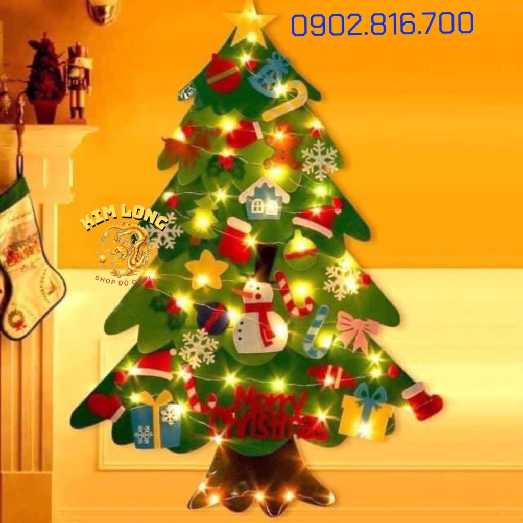 DIY Cây Thông Noel Vải Nỉ treo tường dán cửa kính có đèn LED 5M 32 Chi Tiết tự trang trí phụ kiện trang trí Giáng sinh