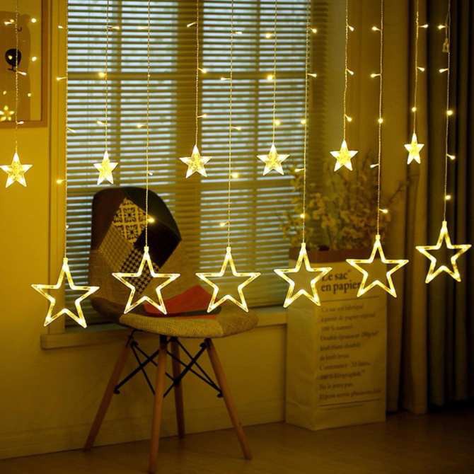 Dây đèn chớp tắt màn ngôi sao lớn bé thả rèm trang trí decor nhà cửa/ Đèn nháy màn sao