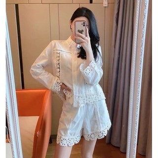 Set áo sơ mi đục lỗ + quần short zara xuất