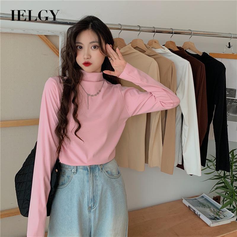 IELGY IELGY Áo Thun Nữ Dài Tay Cổ Lọ Màu Sắc Đơn Giản Phong Cách Hong Kong