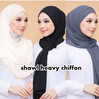 Image of Tudung Shawl Chiffon Selendang Ironless Hitam Putih Keknis Hijab Shwal Heavy Chiffon Black White Nikah