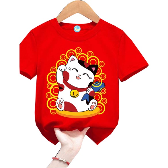Áo thun cho bé trai-mẫu mèo tết  từ 7kg đến 25kg chất vải 4 chiều thấm hút mồ hôi-HOÀNG NAM KIDS