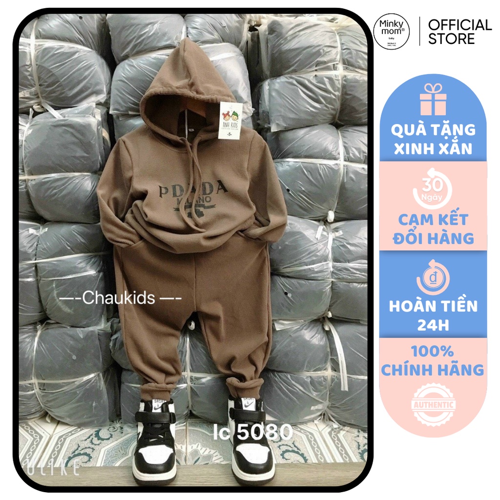 Bộ Đồ Dài Tay Cho Bé Gái Cực Xinh, Set Đồ Thu Đông Bé Gái Có Mũ Chất Tăm Nhung In PRADA Mềm Mịn Dày Dặn Cho Bé CKTD32