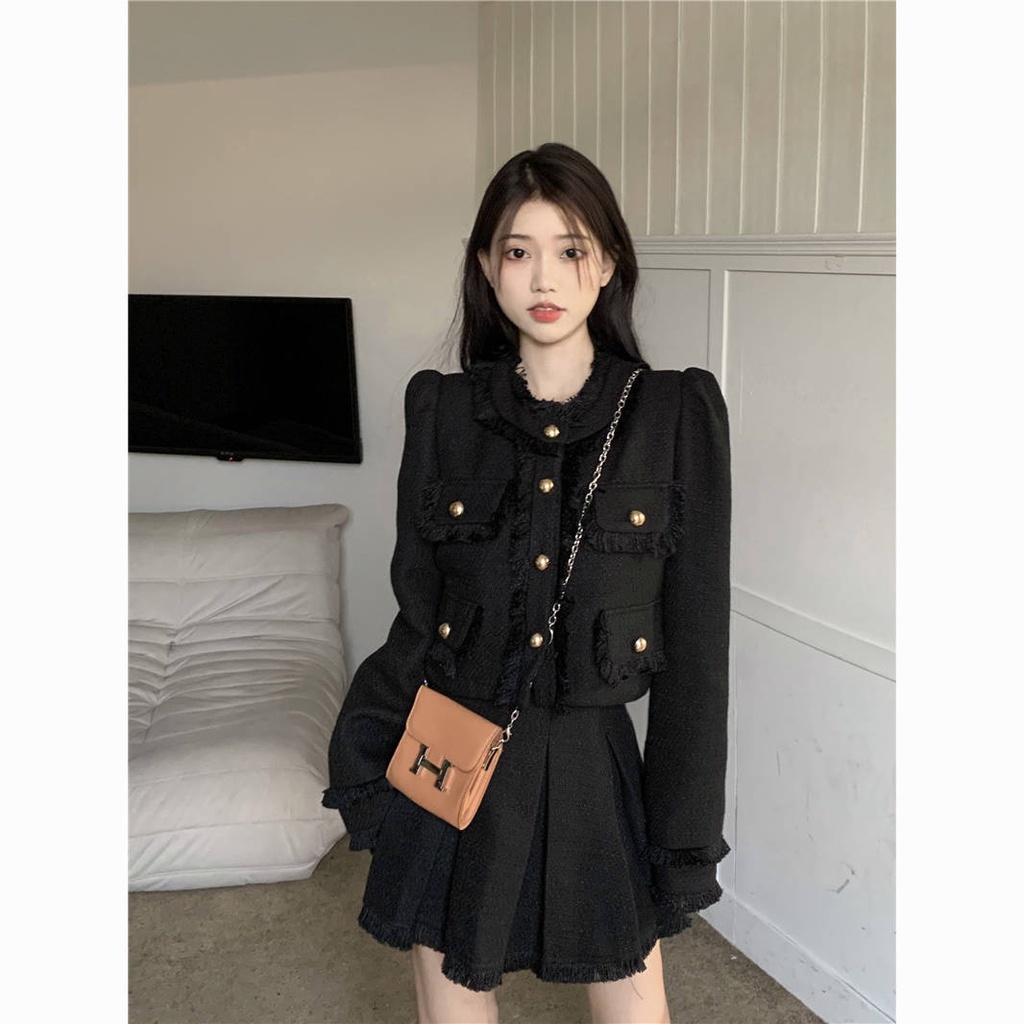 Áo dạ tweed áo khoát nữ áo ấm nữ Áo Khoác Ngắn Dáng Rộng Tay Dài Thiết Kế Tua Rua Phong Cách Thu Đông Mới 2022 Cho Nữ