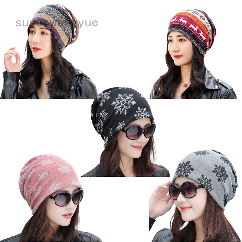 Mũ Beanie Họa Tiết Bông Tuyết Phong Cách Hip Hop Thời Trang Mùa Đông Cho Nữ WY1
