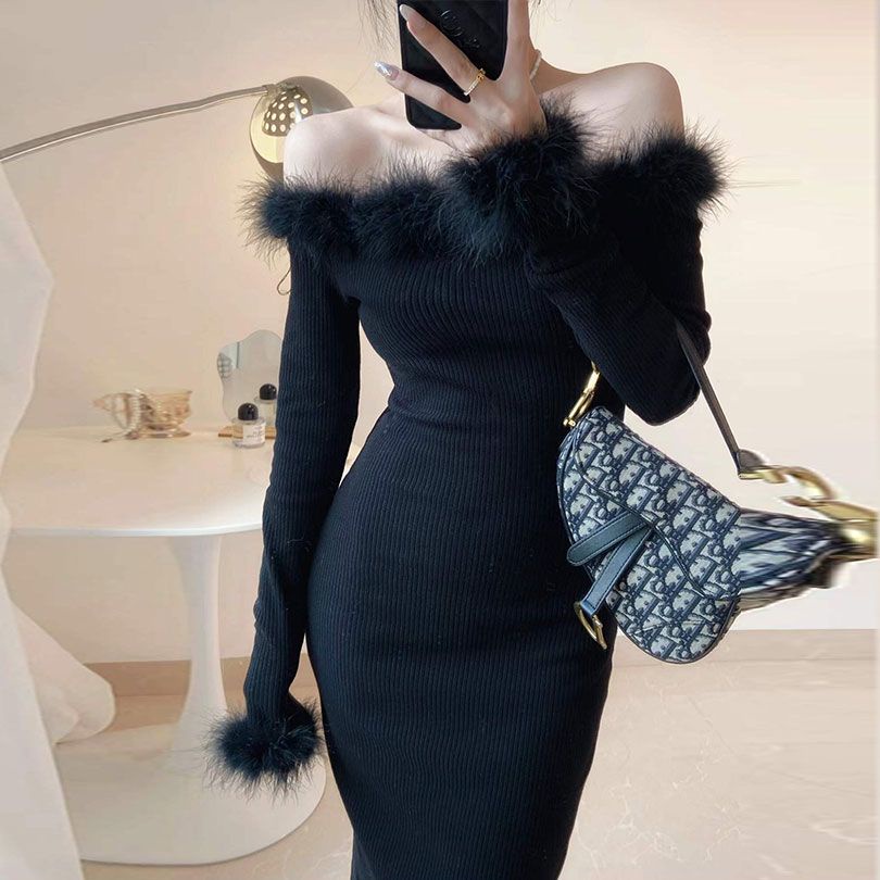 Bán Chạy!Đầm Dệt Kim Màu Đen Trễ Vai Phong Cách Hoàng Gia Thời Trang Giáng Sinh 2022 Cho Nữ