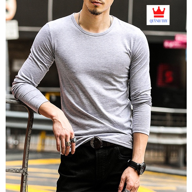 Áo thun nam tay dài cổ tròn mặc thu đông, giữ nhiệt, chất cotton co giãn, áo dài tay dáng ôm cao cấp