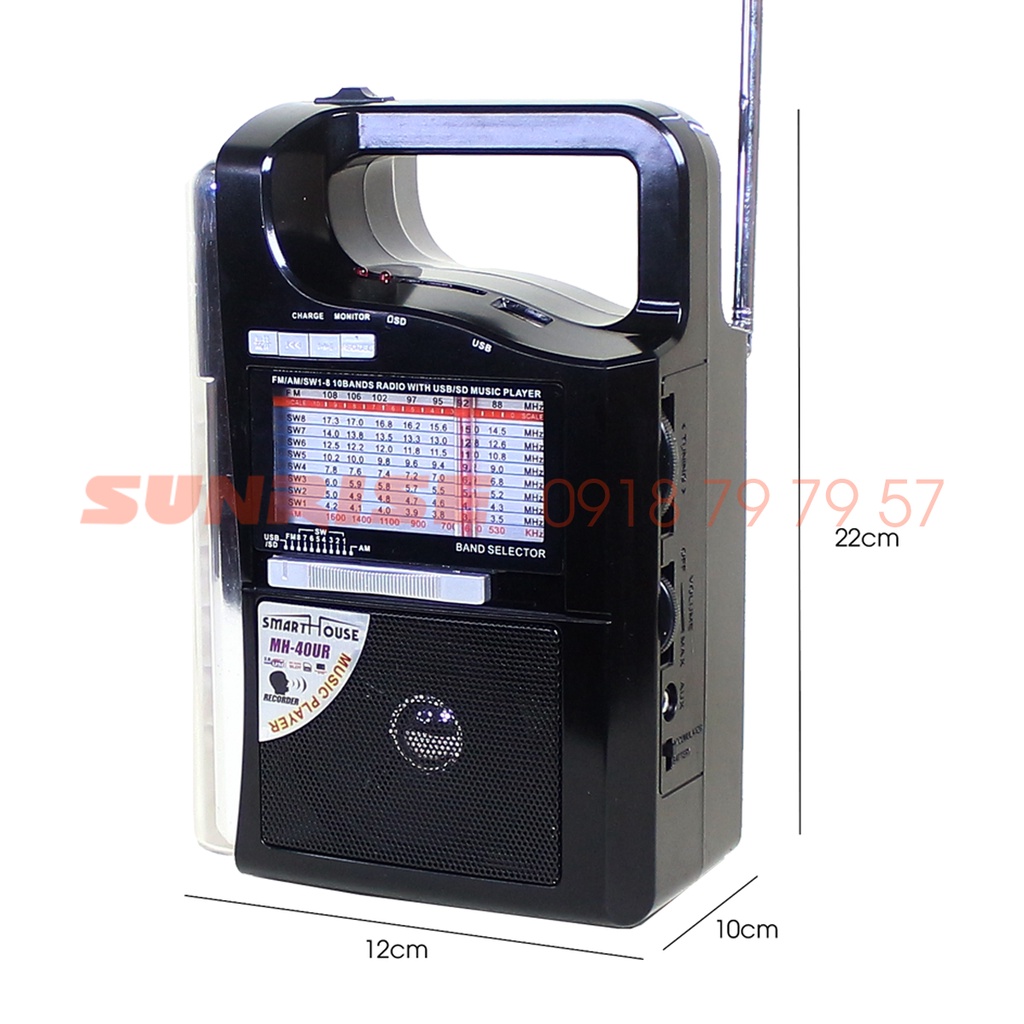 Radio nghe đài FM MH-40 tích hợp đèn LED, Loa đài FM nghe nhạc MP3, Thẻ nhớ, USB - SUNRISE