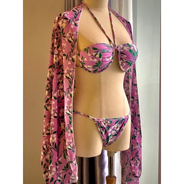 Bikini,đồ bơi set 3 mảnh hoa nhí có gọng mút đệm dày