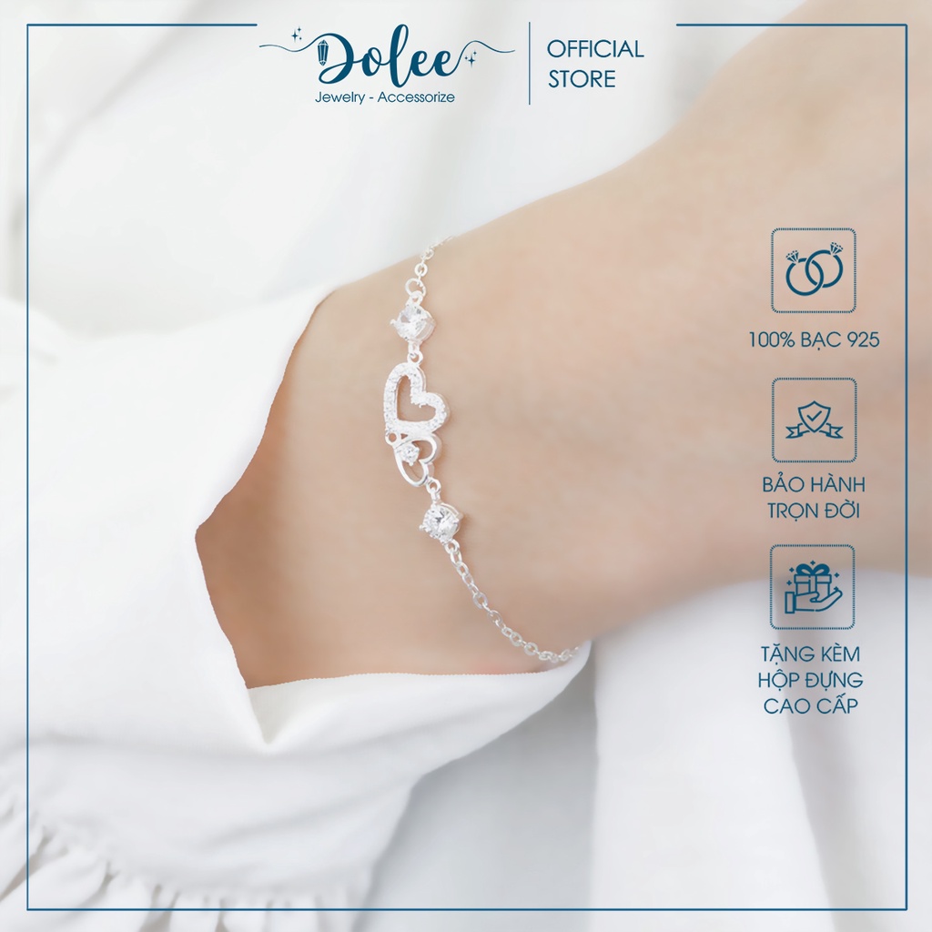 Vòng tay nữ thiết kế bạc 925, lắc tay bạc nữ DoLee Silver mặt trái tim kép cực xinh