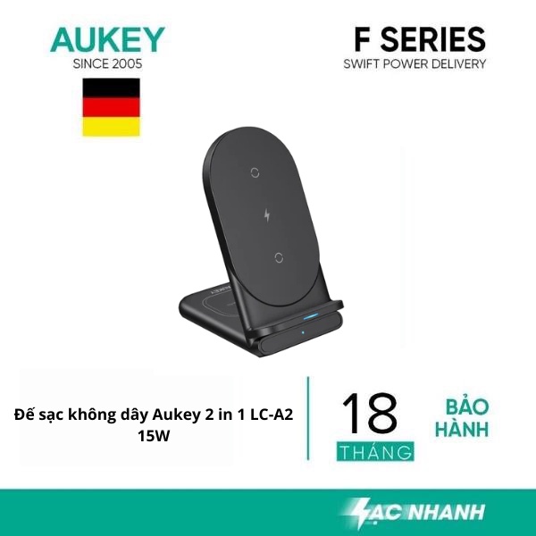 Đế sạc không dây Aukey 2 in 1 LC-A2 15W