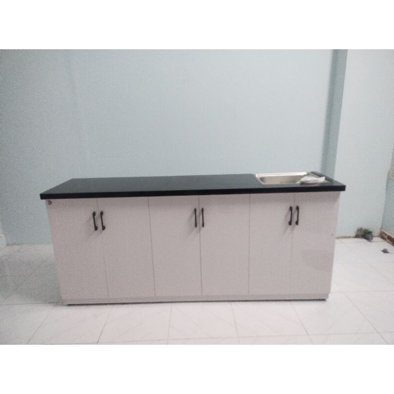 Tủ Bếp Mini Nhựa Đài Loan - 1 Bồn Rửa - 6 Cánh - Mặt Dán Gạch Men - Free Ship HCM
