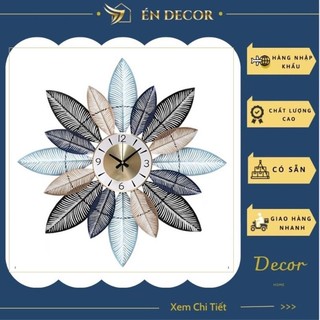Đồng hồ treo tường, đồng hồ trang trí lá 3 màu, con công, nghệ thuật, kim trôi, én decor