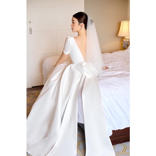 Ms1343YĐẦM NÀNG DÂU CỔ THUYỀN XẺ TIM NƠ LƯNG  ( đầm, nơ kèm 2 đuôi nơ dài ) full size s/M/L//XL