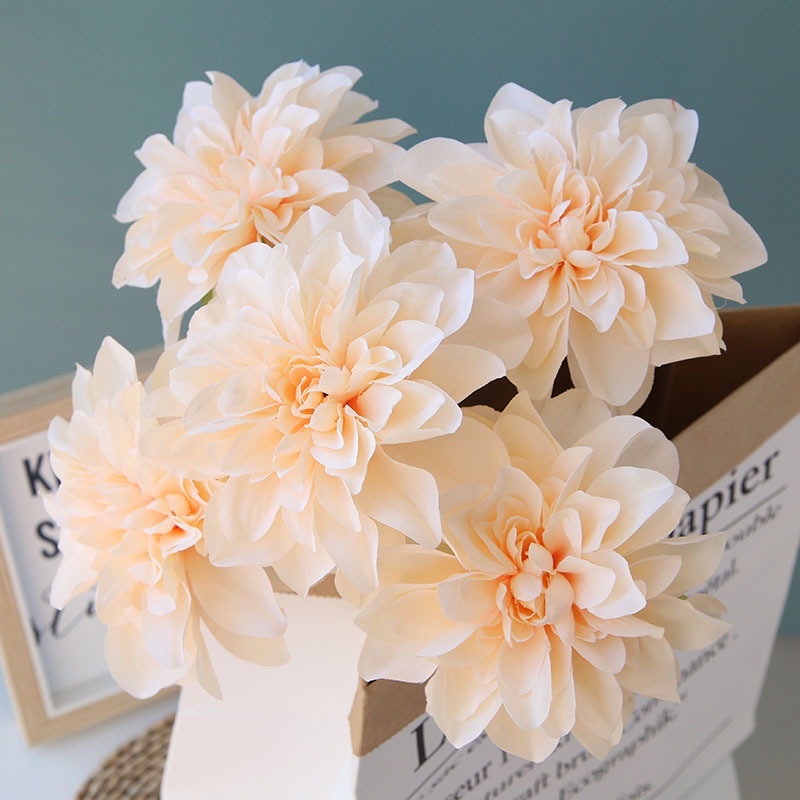 Đầu Bông Hoa Thược Dược, Cúc Pha Lê- hoa lụa giả trang trí