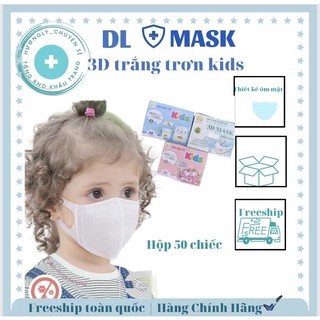   Hộp 50c  khẩu trang 3d Mask Diệu Linh trắng trơn cho bé từ 3-8tuoi kháng khuẩn dễ thở không đau tai. Mẫu vỏ hộp mới. 