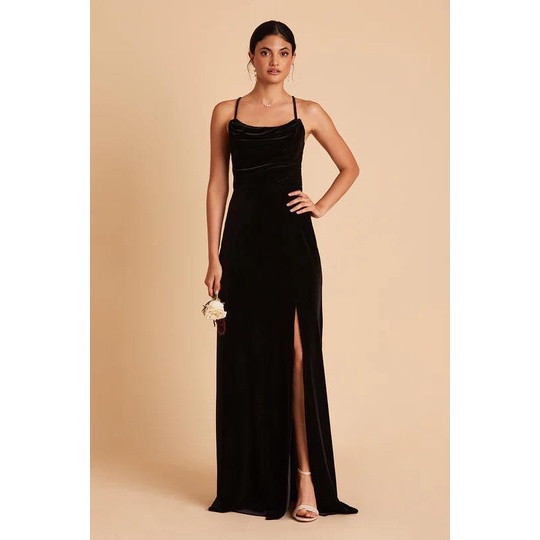 Đầm dạ hội hai dây nhung đen kim tuyến sang trọng - Hàng VNXK