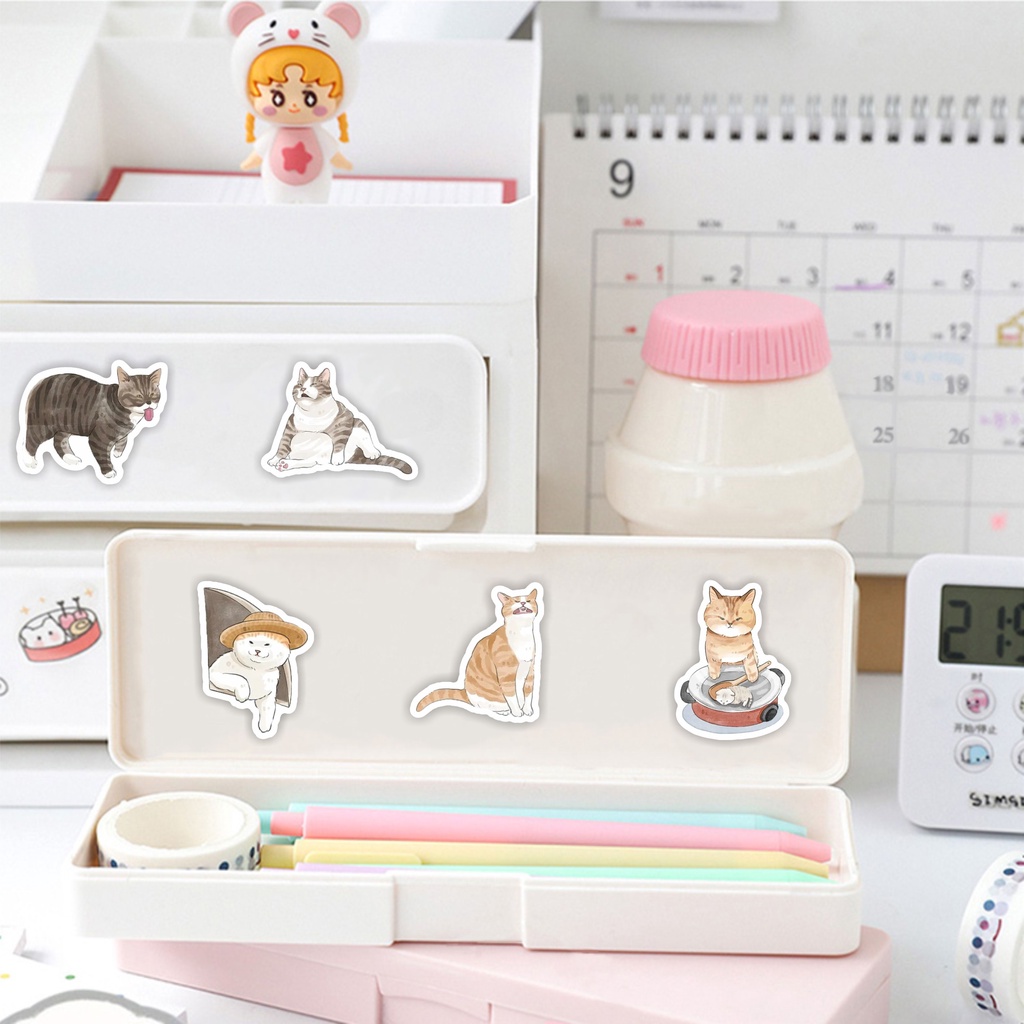 Set 50 chiếc sticker chống nước MÈO - ĐÀN EM CỦA CHỊ MỸ DIỆU NGỒI LỦNG ...