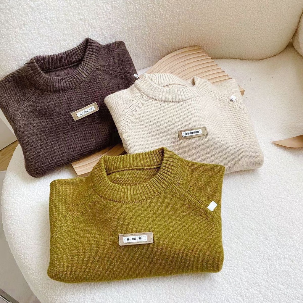 Áo Sweater Cổ Tròn Màu Trơn Mềm Mại Thời Trang Thu Đông 2022 Cho Bé Trai