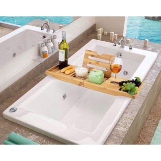 Khay gác bồn tắm,giá để đồ phòng tắm sang trọng gỗ tre cao cấp có thể mở rộng