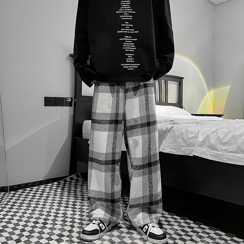 Quần Dài Nam Ống Rộng Họa Tiết Caro Thời Trang Phong Cách