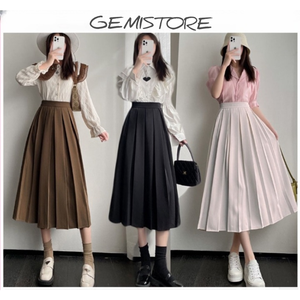 Chân Váy Xếp Ly Dáng Dài Hai Lớp Lưng Cao Lên From Xinh