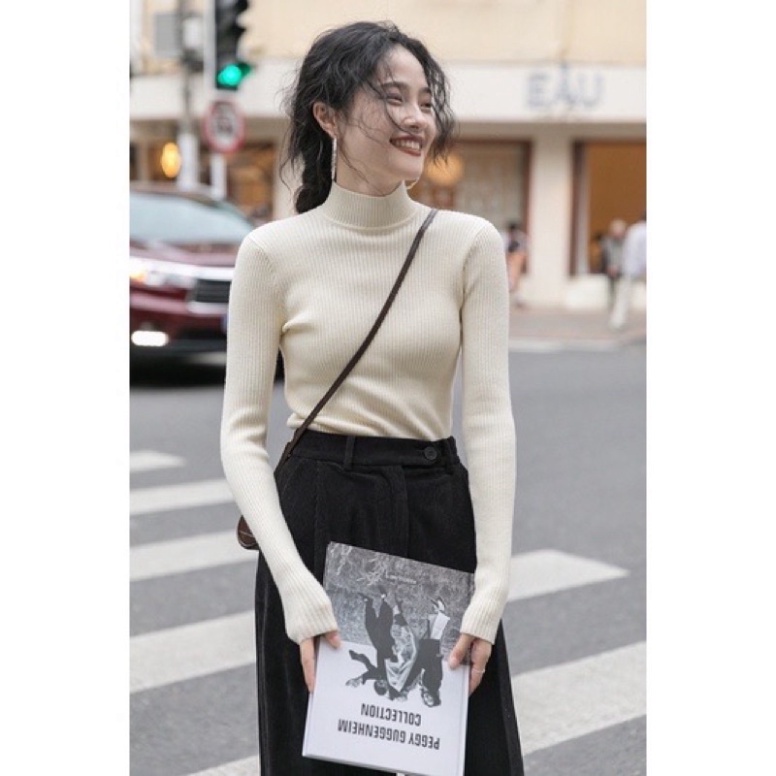 Áo giữ nhiệt len tăm nữ, áo len tăm cổ 3 phân chất liệu mềm mịn cực xinh dễ thương