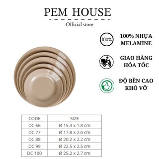 Dĩa Nhựa Melamine Cạn Màu Nâu Nhiều Size