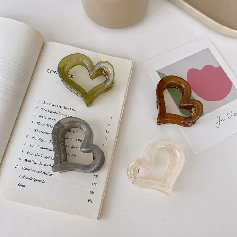 Kẹp Tóc Softie Trong Suốt Hình Trái Tim Phong Cách Hàn Quốc Thời Trang Siêu Hot