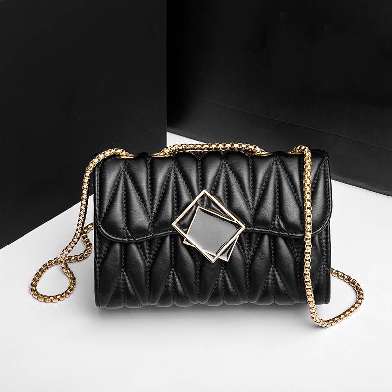 IELGY Túi Đeo Chéo Hình Vuông Nhỏ Màu Đen Phối Khóa Kim Loại Thời Trang Cho Nữ